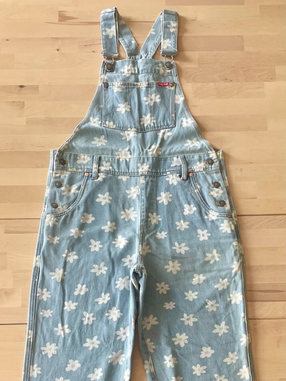 Teddy Fresh Unisex Daisy Flower Straight Leg Denim Overalls size XS